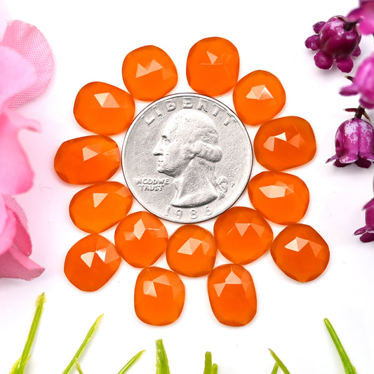 41.50cts Natural Carnelian 9x12mm - 10x10mm Freeform Rose Cut Cabochon AA Grade Gemstone Parcel -Total 15 Pcs