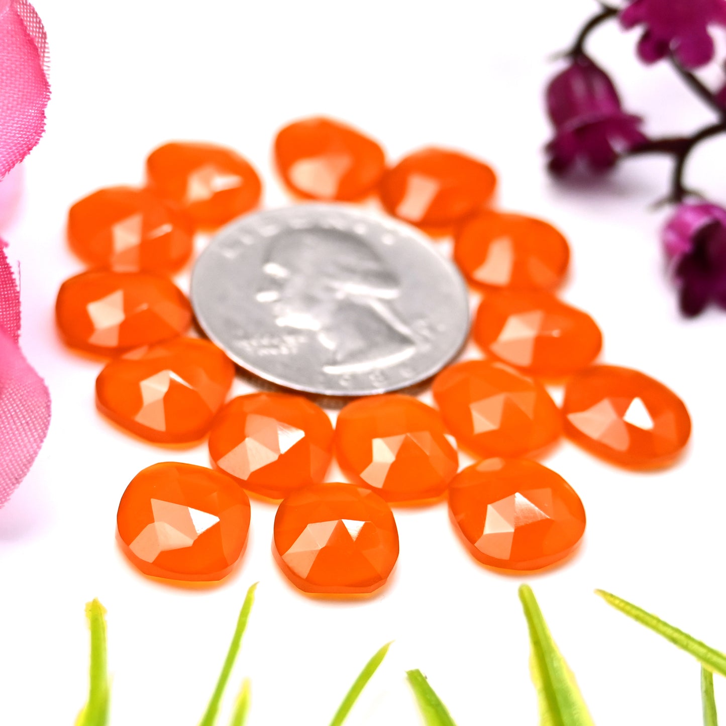 45cts Natural Carnelian 9x12mm Freeform Rose Cut Cabochon AA Grade Gemstone Parcel -Total 15 Pcs