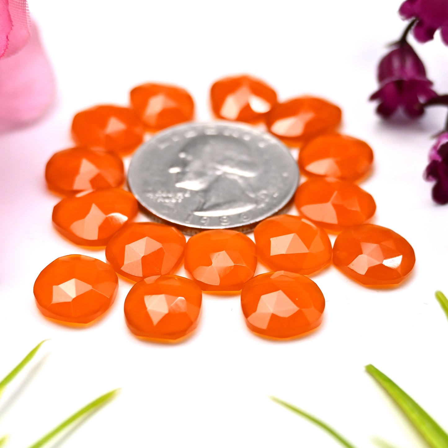 45cts Natural Carnelian 9x12mm Freeform Rose Cut Cabochon AA Grade Gemstone Parcel -Total 15 Pcs