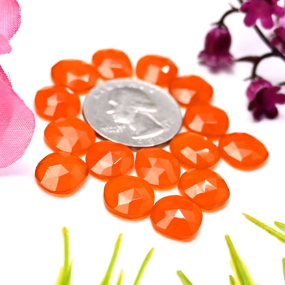 52.95cts Natural Carnelian 10x12mm - 11x11mm Freeform Rose Cut Cabochon AA Grade Gemstone Parcel -Total 15 Pcs