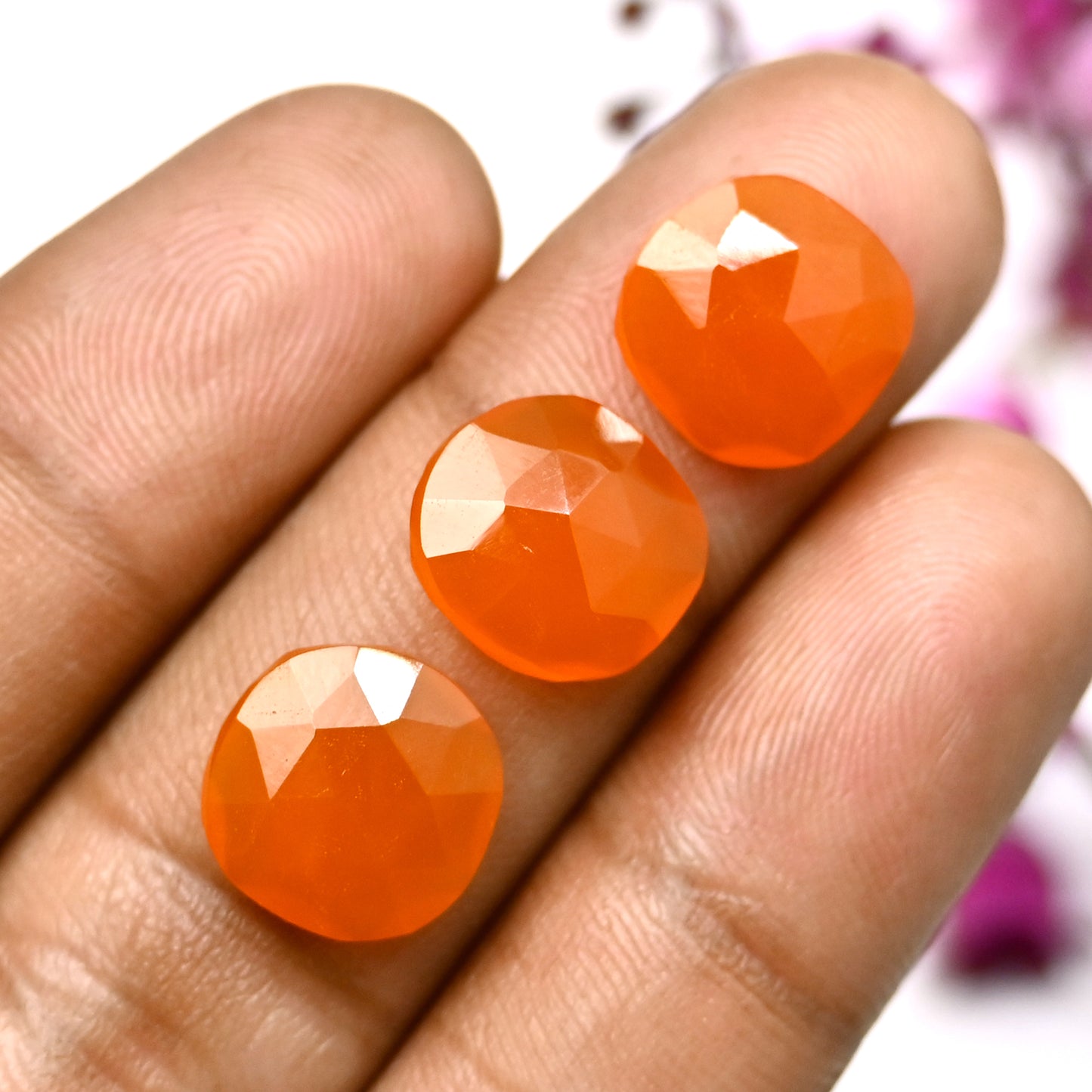 52.95cts Natural Carnelian 10x12mm - 11x11mm Freeform Rose Cut Cabochon AA Grade Gemstone Parcel -Total 15 Pcs