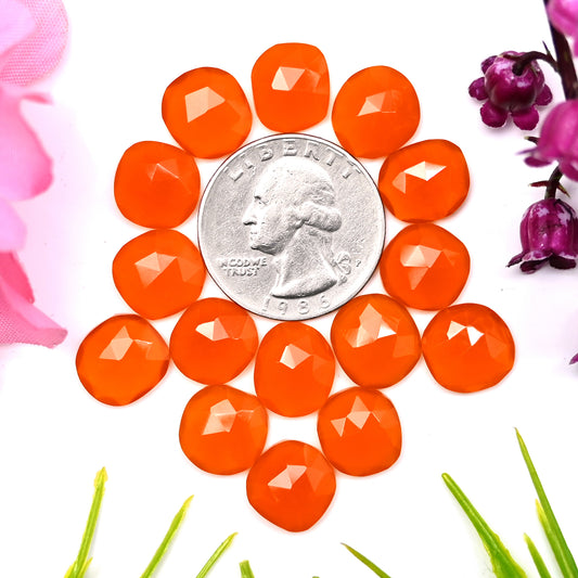 52.95cts Natural Carnelian 10x12mm - 11x11mm Freeform Rose Cut Cabochon AA Grade Gemstone Parcel -Total 15 Pcs