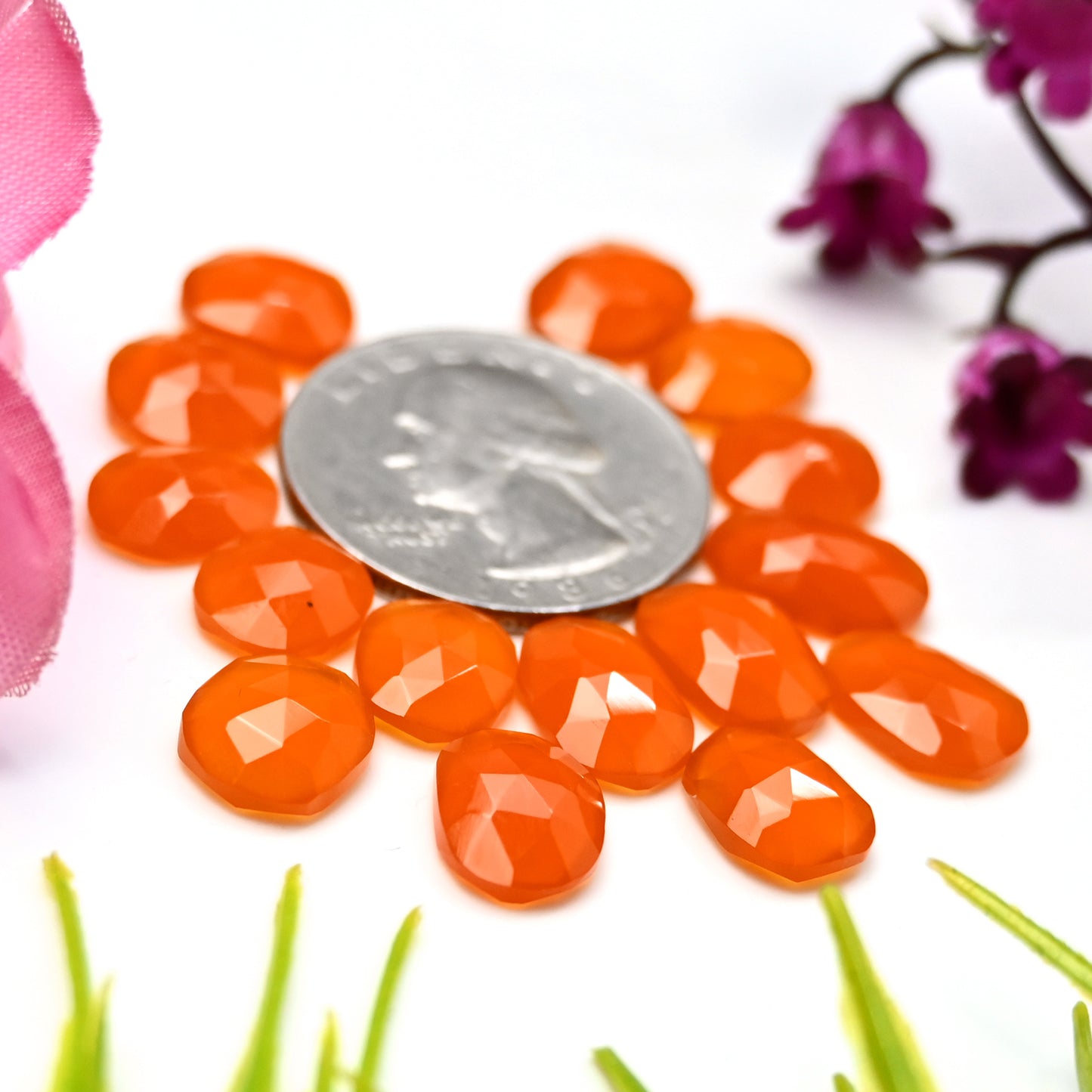 35cts Natural Carnelian 7x10mm - 8x11mm Freeform Rose Cut Cabochon AA Grade Gemstone Parcel -Total 15 Pcs