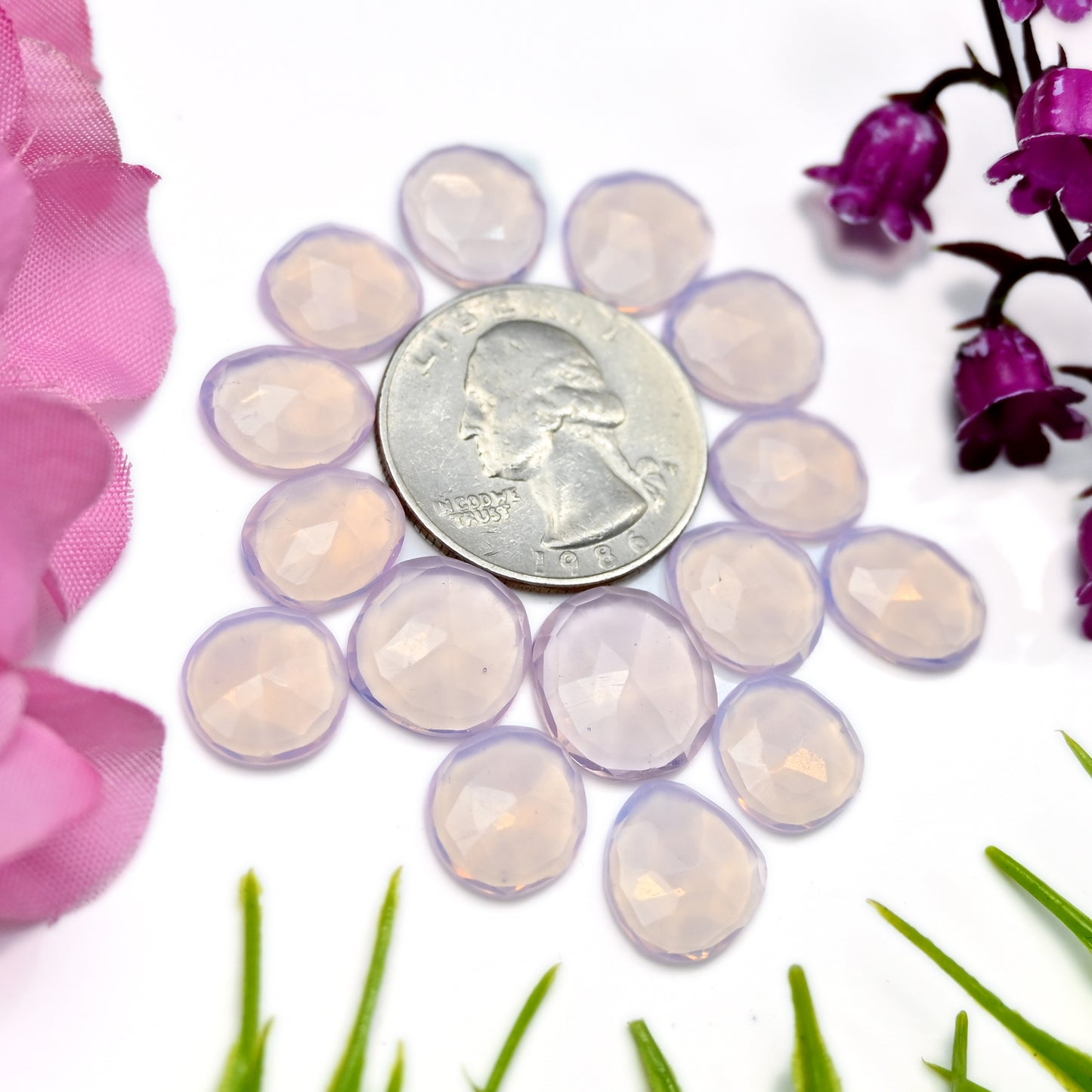 51cts Lavender Chalcedony Rose Cut Freeform Shape 10x12mm, 12x13mm AA Grade Gemstone -Total 15 PCS