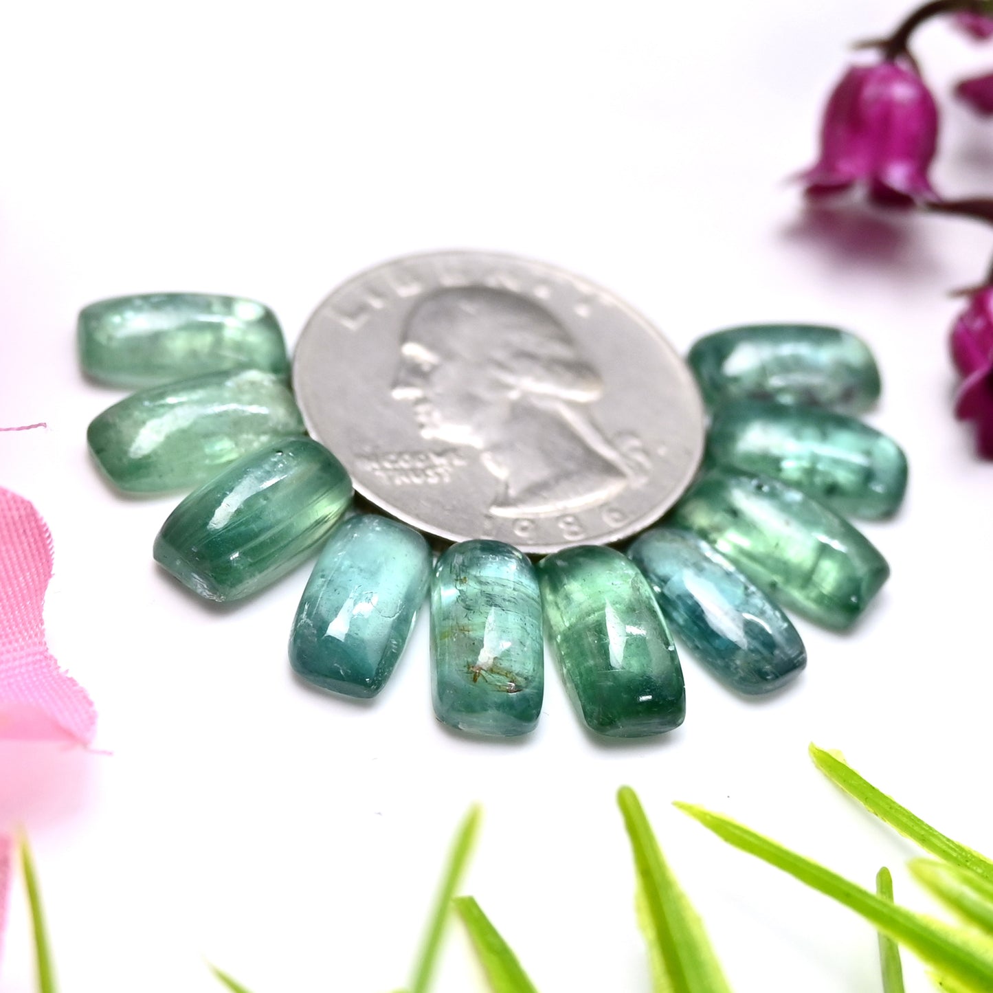 37.90cts Green Kyanite 6x12mm Baguette Smooth Cabochon AA Grade Gemstone Parcel - Total 10 Pcs.