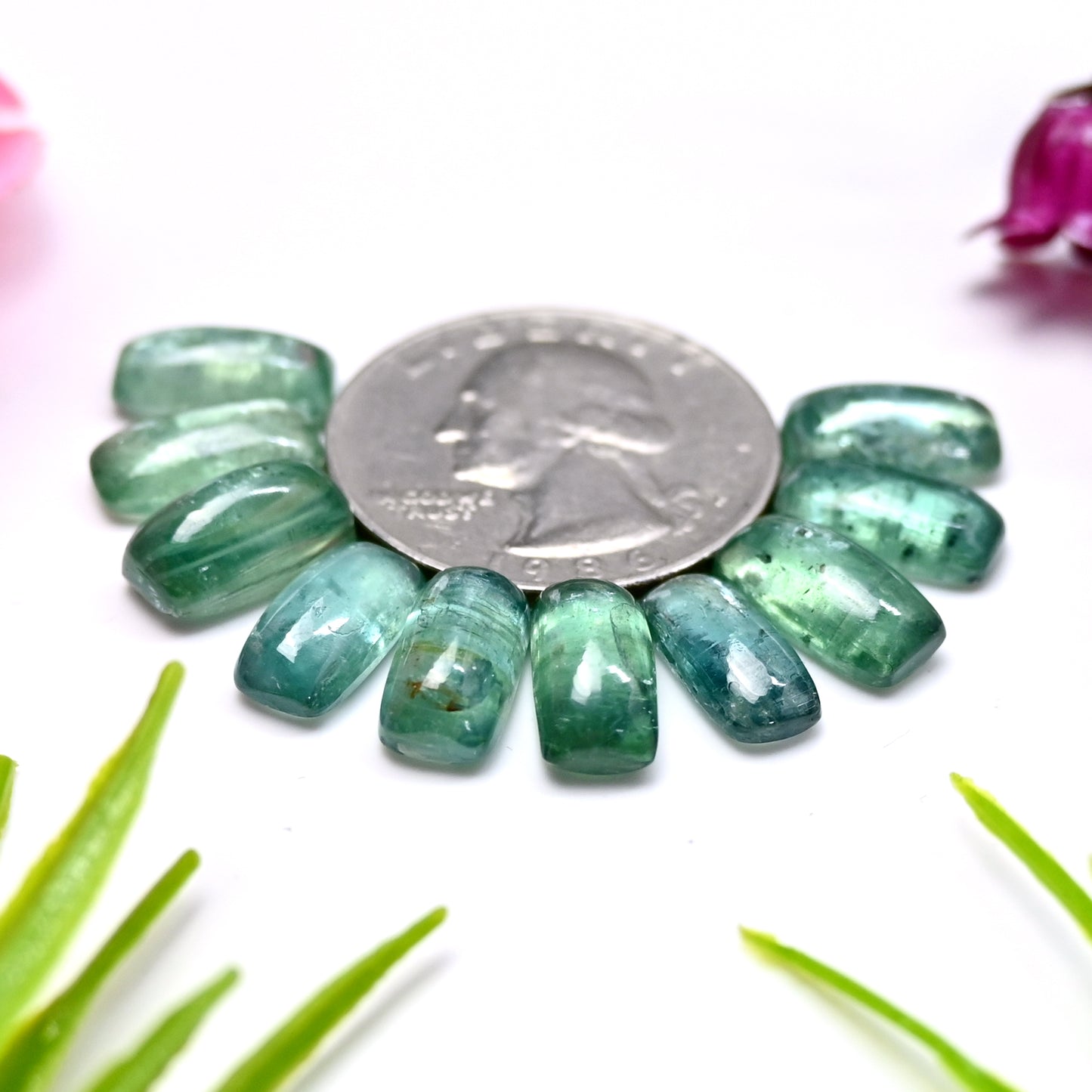 37.90cts Green Kyanite 6x12mm Baguette Smooth Cabochon AA Grade Gemstone Parcel - Total 10 Pcs.