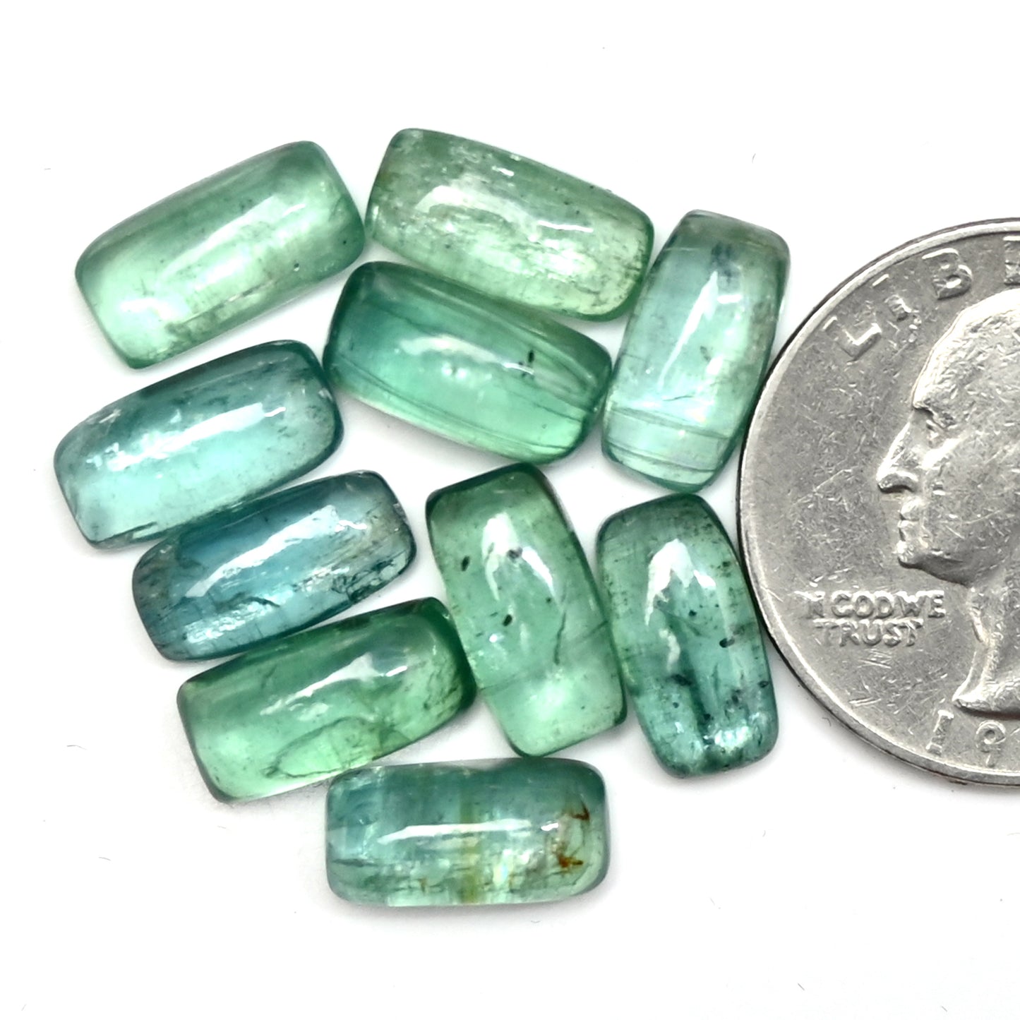 37.90cts Green Kyanite 6x12mm Baguette Smooth Cabochon AA Grade Gemstone Parcel - Total 10 Pcs.