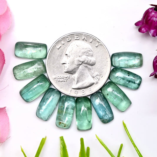 37.90cts Green Kyanite 6x12mm Baguette Smooth Cabochon AA Grade Gemstone Parcel - Total 10 Pcs.