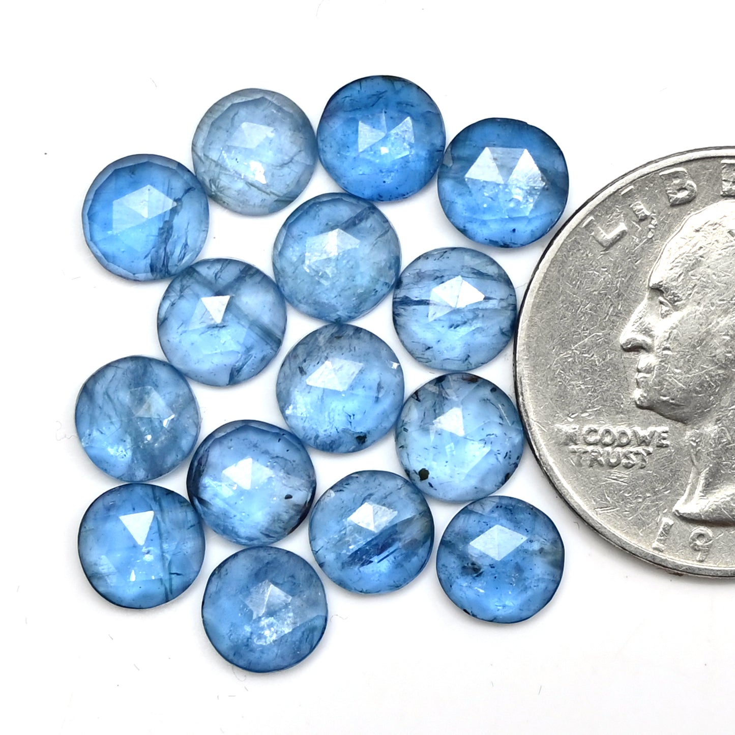 21.10cts. Aquamarine Kyanite 7x7mm Rose Cut Round Shape AA Grade Gemstone Parcel - Total 15 Pcs