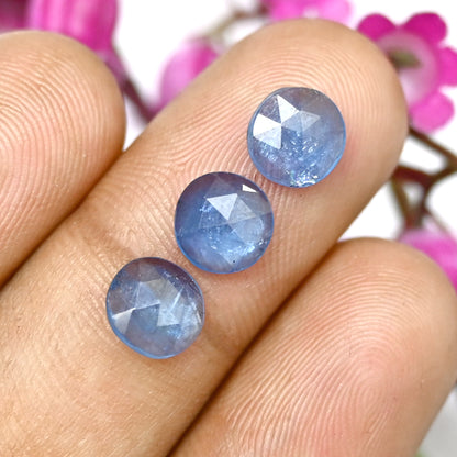 18.05cts. Aquamarine Kyanite 7x7mm Rose Cut Round Shape AA Grade Gemstone Parcel - Total 15 Pcs