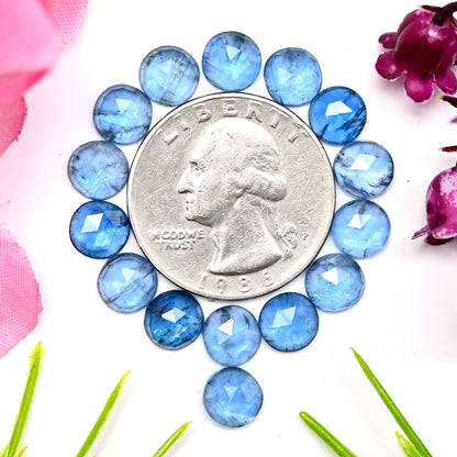 18,05 ct. Aquamarin-Kyanit, 7 x 7 mm, Rosenschliff, runde Form, Edelsteinklasse AA, Paket – insgesamt 15 Stück