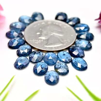 27,50 ct. Blaugrüner Moos-Kyanit, Rosenschliff, ovale Form, 6 x 8 mm, Edelsteinpaket der Güteklasse AA, insgesamt 20 Stück