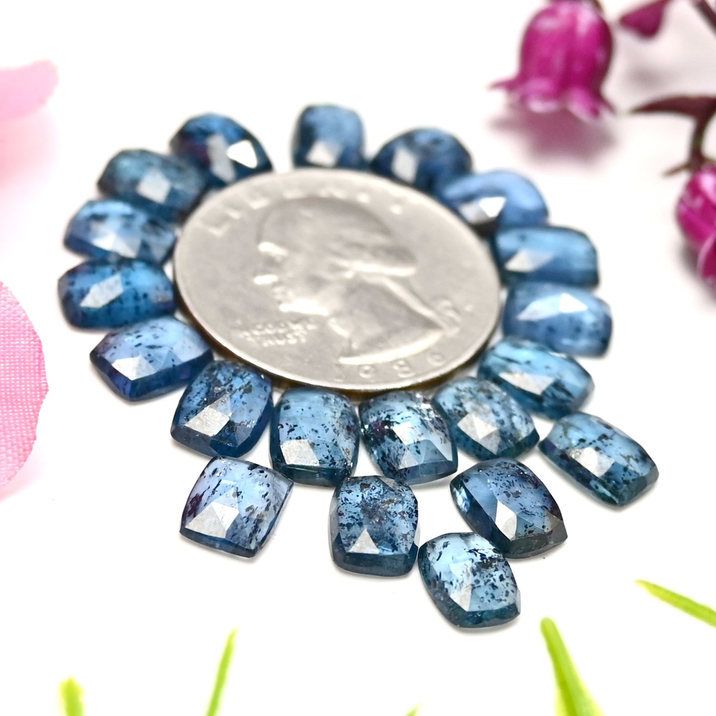 32,75 ct. Blaugrüner Moos-Kyanit, Rosenschliff, achteckige Form, 6 x 8 mm, AA-Qualität, Edelsteinpaket – insgesamt 15 Stück