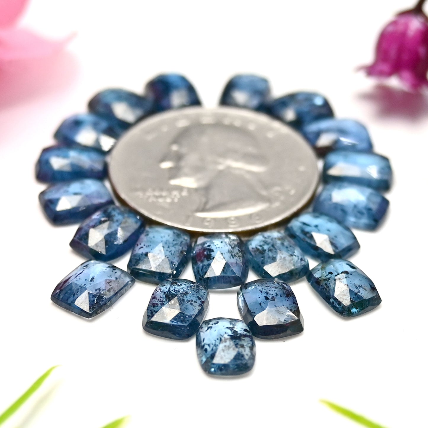 32,75 ct. Blaugrüner Moos-Kyanit, Rosenschliff, achteckige Form, 6 x 8 mm, AA-Qualität, Edelsteinpaket – insgesamt 15 Stück