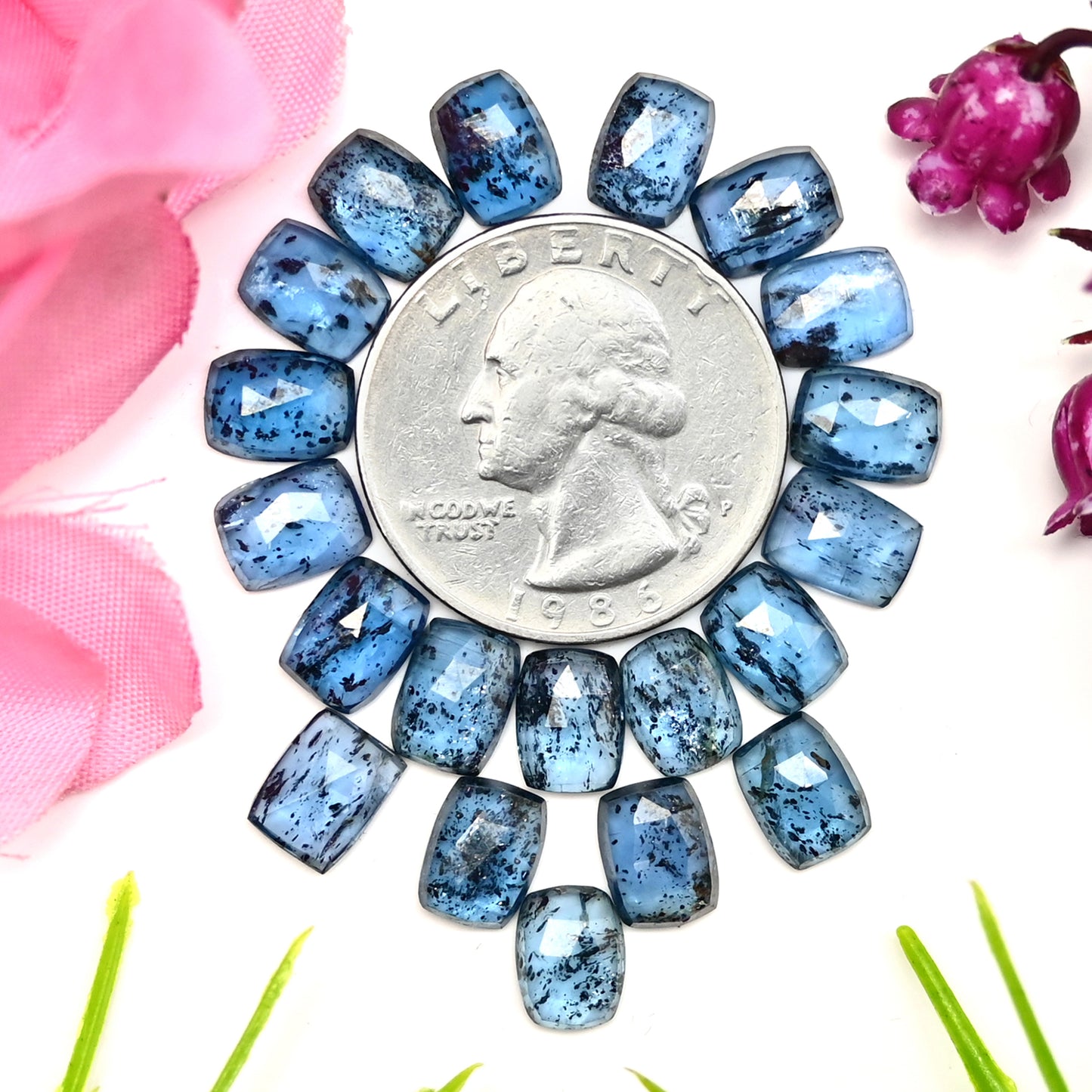 32,75 ct. Blaugrüner Moos-Kyanit, Rosenschliff, achteckige Form, 6 x 8 mm, AA-Qualität, Edelsteinpaket – insgesamt 15 Stück