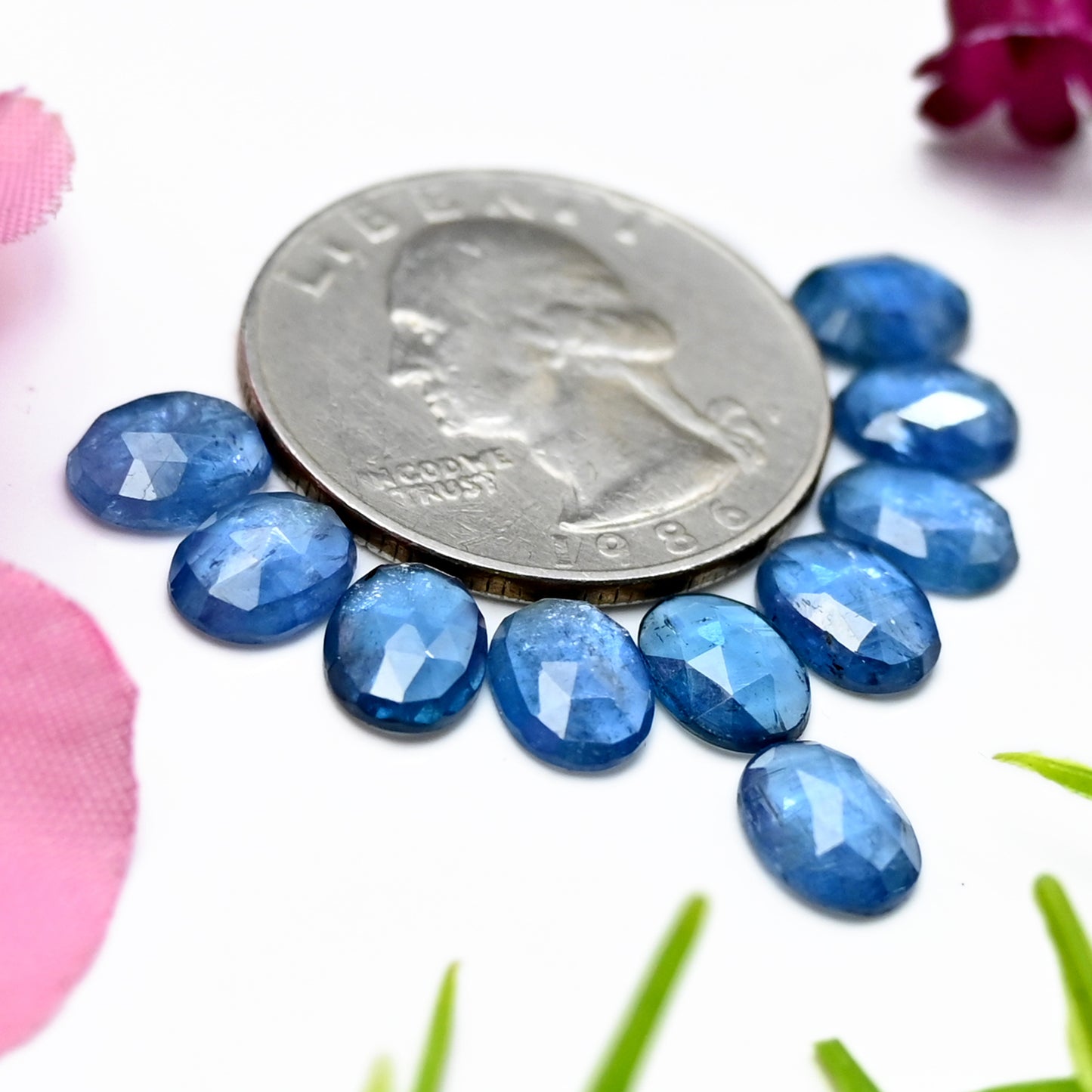 12.85cts. Aquamarine Kyanite 6x8mm Rose Cut Oval Shape AA Grade Gemstone Parcel - Total 10 Pcs.