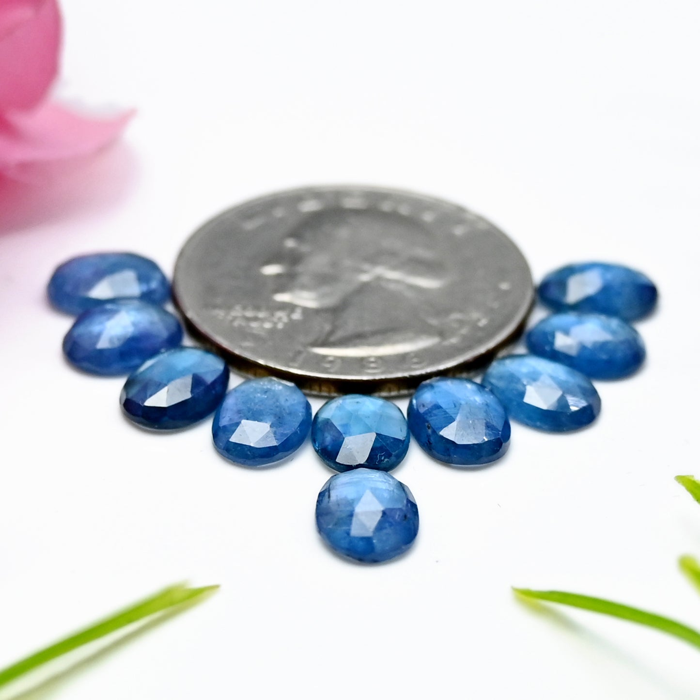 12.85cts. Aquamarine Kyanite 6x8mm Rose Cut Oval Shape AA Grade Gemstone Parcel - Total 10 Pcs.