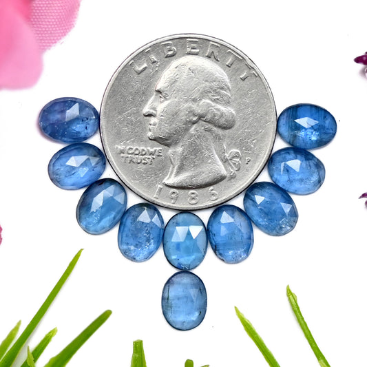 12,85 ct. Aquamarin-Kyanit, 6 x 8 mm, Rosenschliff, ovale Form, Edelsteinklasse AA, Paket – insgesamt 10 Stück.