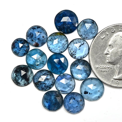 27,75 ct. Blaugrüner Moos-Kyanit, 8 mm, rund, Rosenschliff, AA-Qualität, Edelsteinpaket – insgesamt 15 Stück