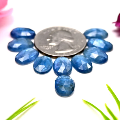 32,80 ct. Aquamarin-Kyanit, 8 x 12 mm, Rosenschliff, ovale Form, Edelsteinklasse AA, Paket – insgesamt 10 Stück