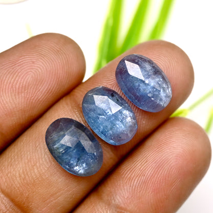 32,80 ct. Aquamarin-Kyanit, 8 x 12 mm, Rosenschliff, ovale Form, Edelsteinklasse AA, Paket – insgesamt 10 Stück