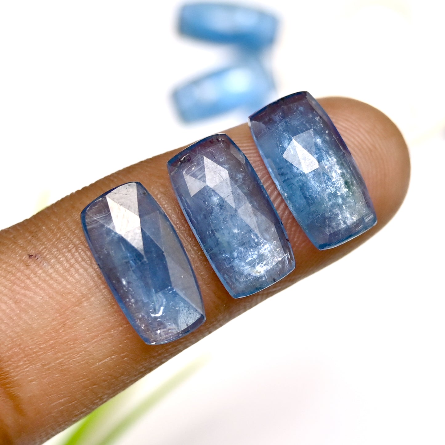 38.05cts. Aquamarine Kyanite 7x14mm Rose Cut Baguette Shape AA Grade Gemstone Parcel - Total 10 Pcs