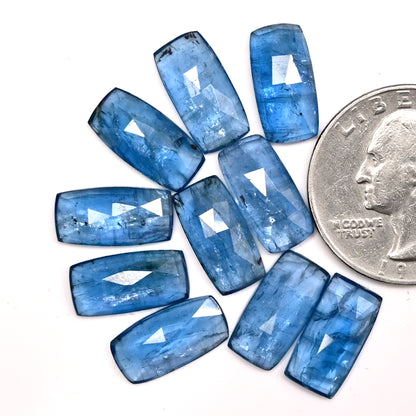 38.05cts. Aquamarine Kyanite 7x14mm Rose Cut Baguette Shape AA Grade Gemstone Parcel - Total 10 Pcs