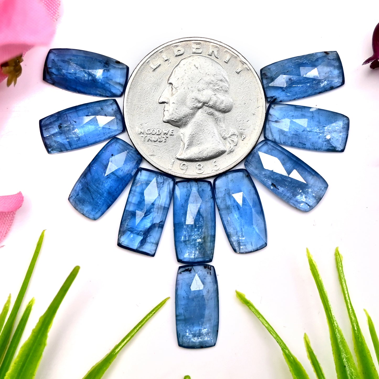 38.05cts. Aquamarine Kyanite 7x14mm Rose Cut Baguette Shape AA Grade Gemstone Parcel - Total 10 Pcs