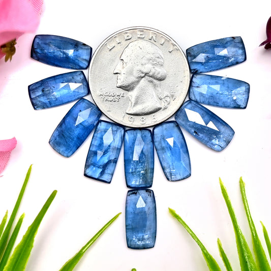 38.05cts. Aquamarine Kyanite 7x14mm Rose Cut Baguette Shape AA Grade Gemstone Parcel - Total 10 Pcs