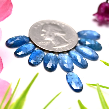 20,25 ct. Aquamarin-Kyanit, 6 x 12 mm, ovale Form, Rosenschliff, Edelsteinklasse AA, Paket – insgesamt 10 Stück.