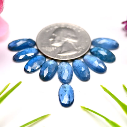 20.25cts. Aquamarine Kyanite 6x12mm Rose Cut Oval Shape AA Grade Gemstone Parcel - Total 10 Pcs.