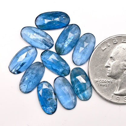 20.25cts. Aquamarine Kyanite 6x12mm Rose Cut Oval Shape AA Grade Gemstone Parcel - Total 10 Pcs.