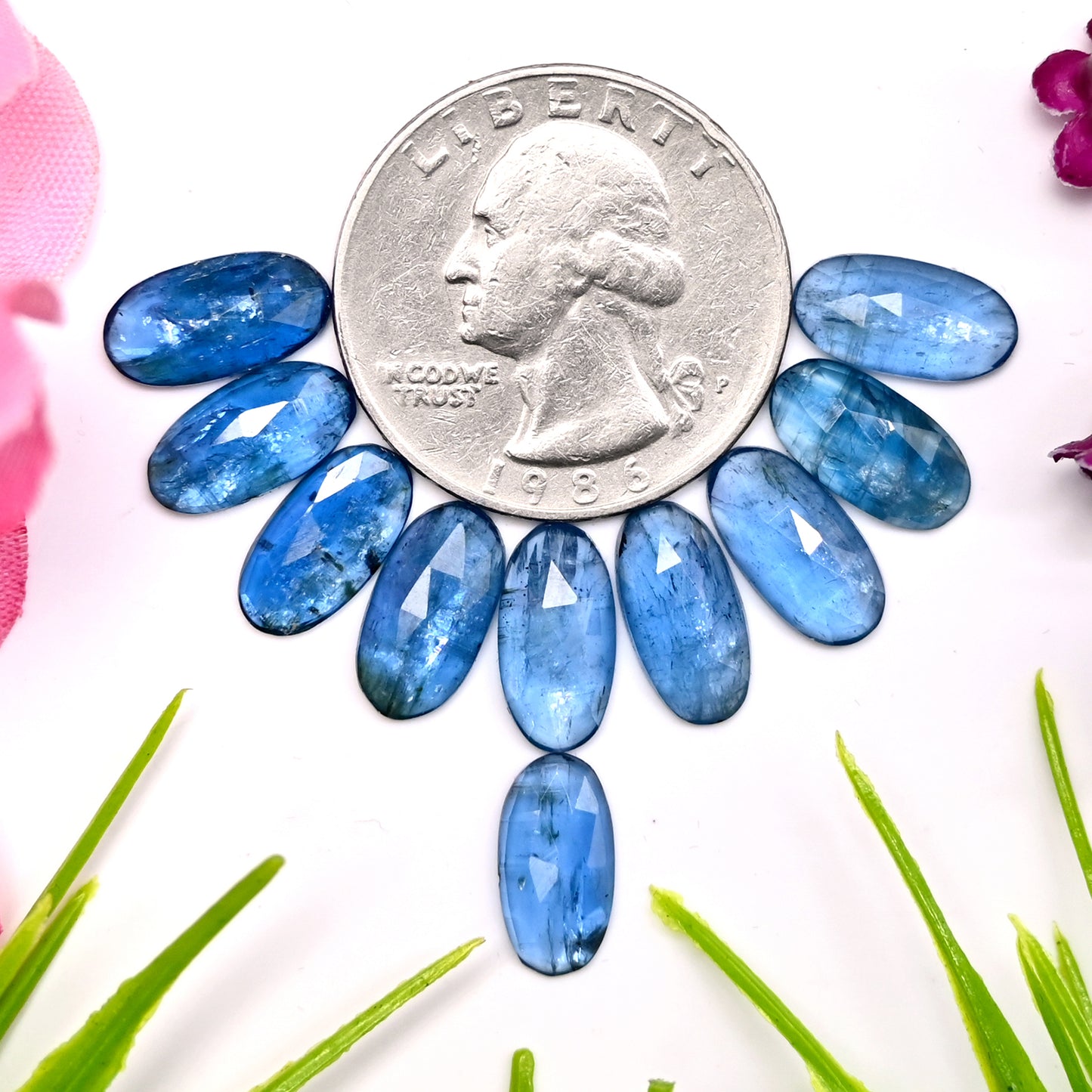 20.25cts. Aquamarine Kyanite 6x12mm Rose Cut Oval Shape AA Grade Gemstone Parcel - Total 10 Pcs.