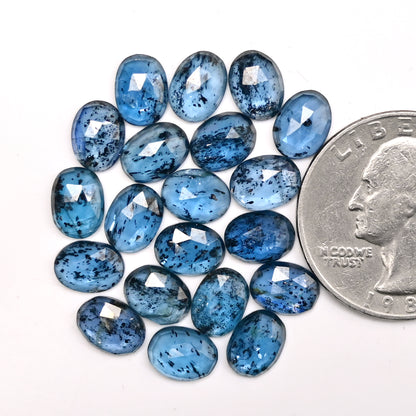 26,90 ct. Blaugrüner Moos-Kyanit, Rosenschliff, ovale Form, 6 x 8 mm, Edelstein der Güteklasse AA, Paket – insgesamt 20 Stück