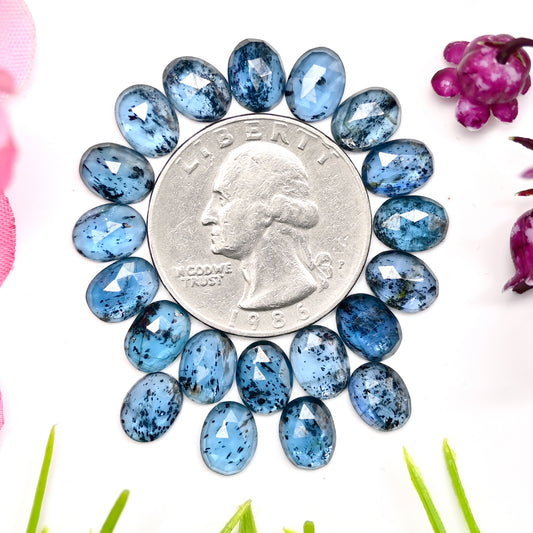 26,90 ct. Blaugrüner Moos-Kyanit, Rosenschliff, ovale Form, 6 x 8 mm, Edelstein der Güteklasse AA, Paket – insgesamt 20 Stück