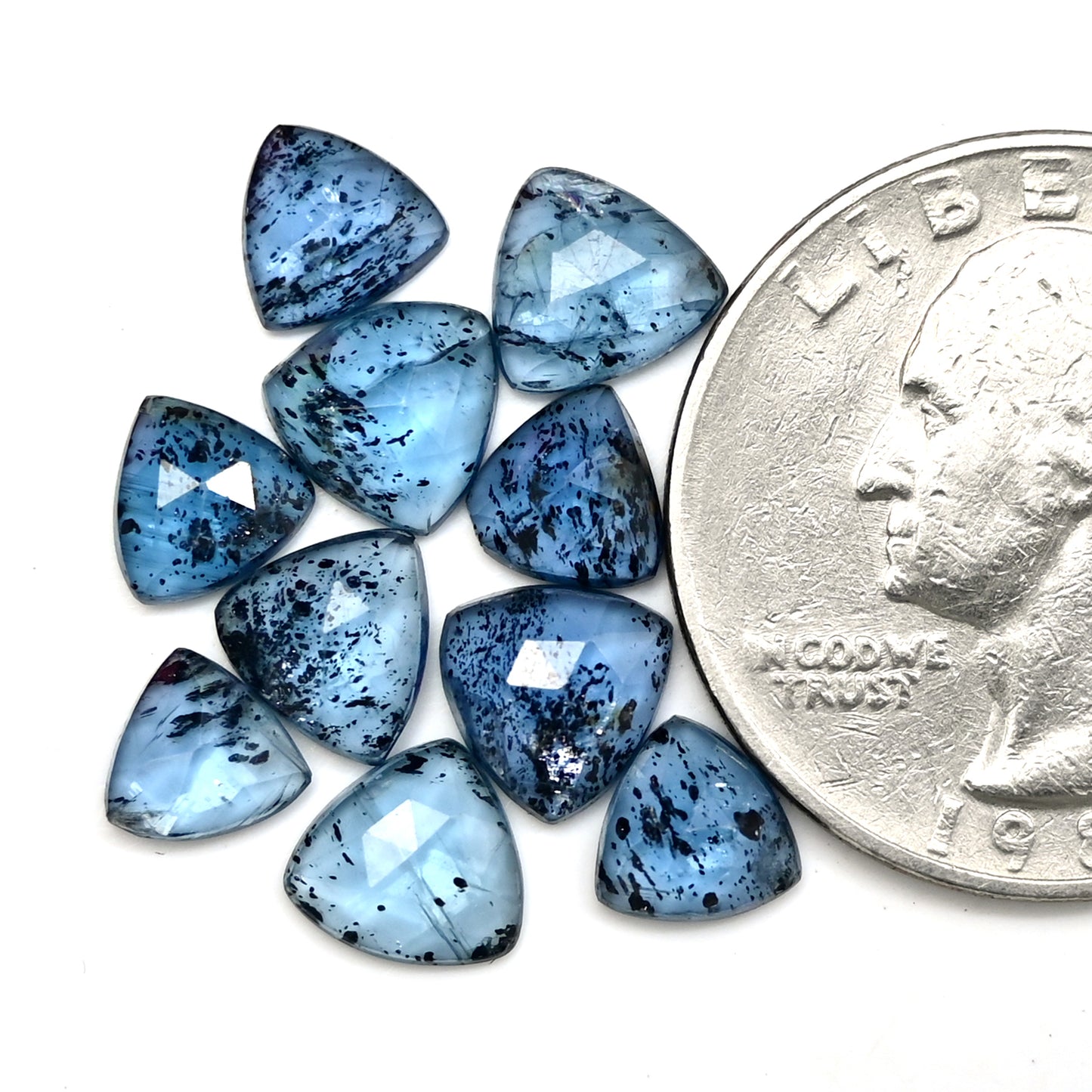 10,70 ct. Blaugrüner Moos-Kyanit im Rosenschliff, Trillian-Form, 6 mm – 7 mm, Edelsteinpaket der Güteklasse AA, insgesamt 10 Stück