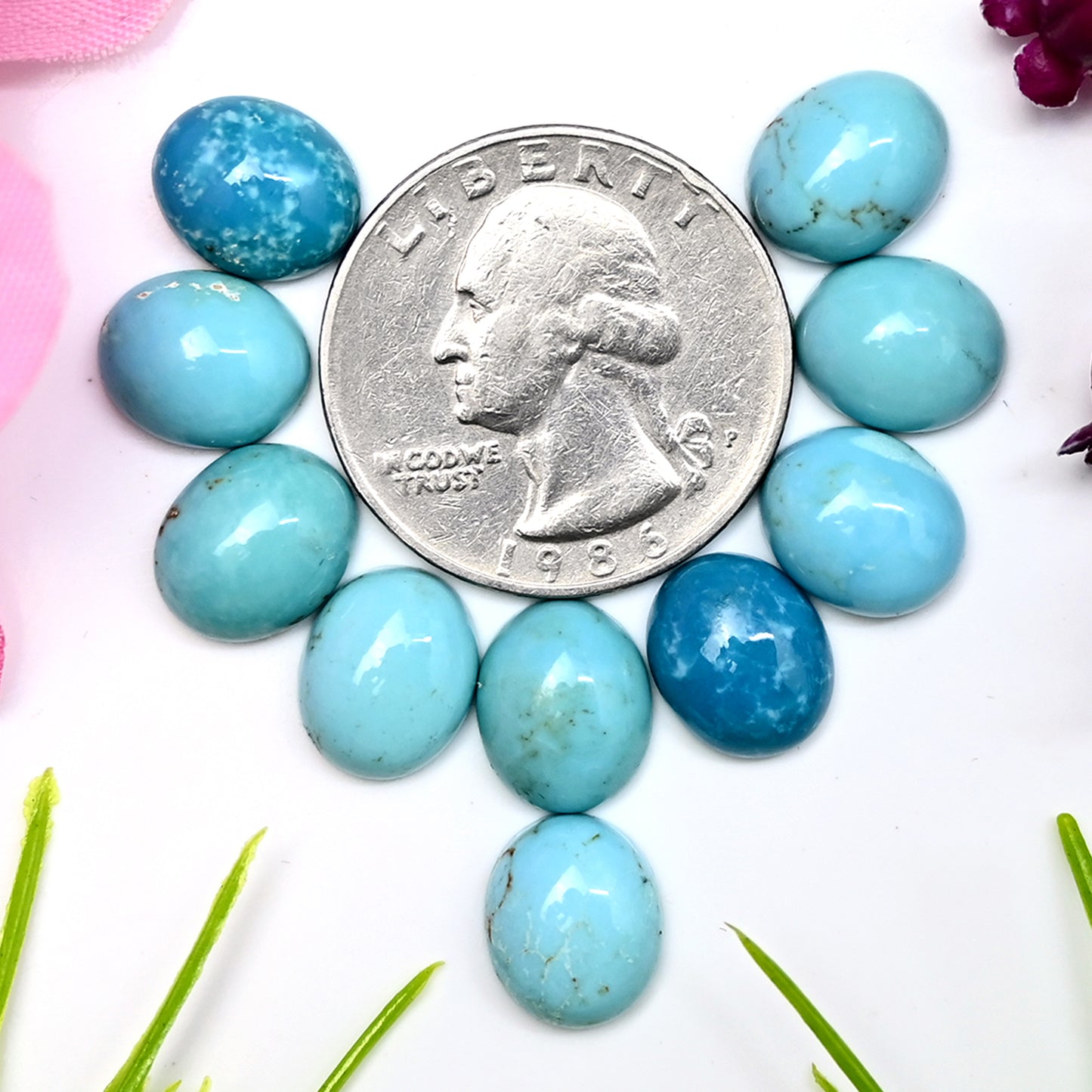 30cts Kingman Turquoise Smooth Cabochons Oval shape 9x11mm AA Grade Loose Gemstone - Total 10 pcs