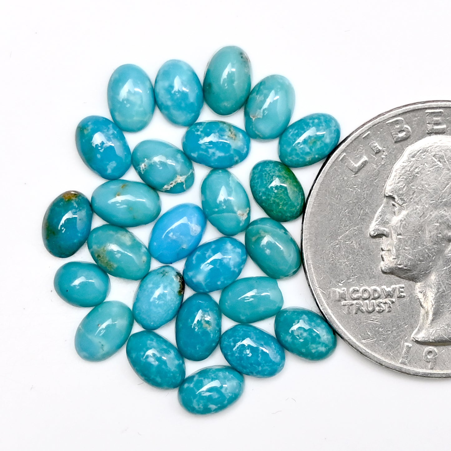 11.4cts Kingman Turquoise Smooth Cabochons Oval shape 4x6mm AA Grade Loose Gemstone - Total 25 pcs