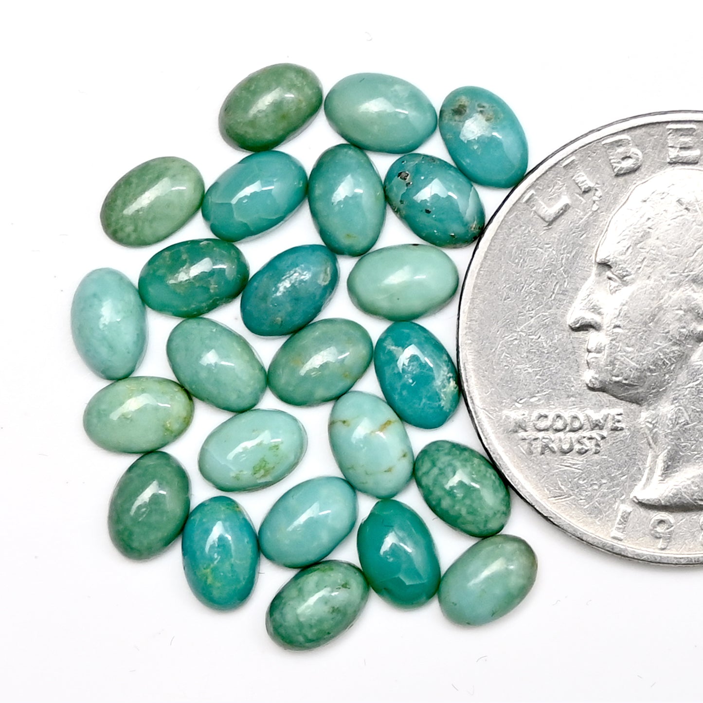 9.8cts Kingman Turquoise Smooth Cabochons Oval shape 4x6mm AA Grade Loose Gemstone - Total 25 pcs