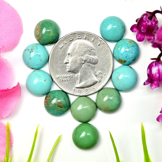 28.9cts Kingman Turquoise Smooth Cabochons Round shape 10mm AA Grade Loose Gemstone - Total 10 pcs