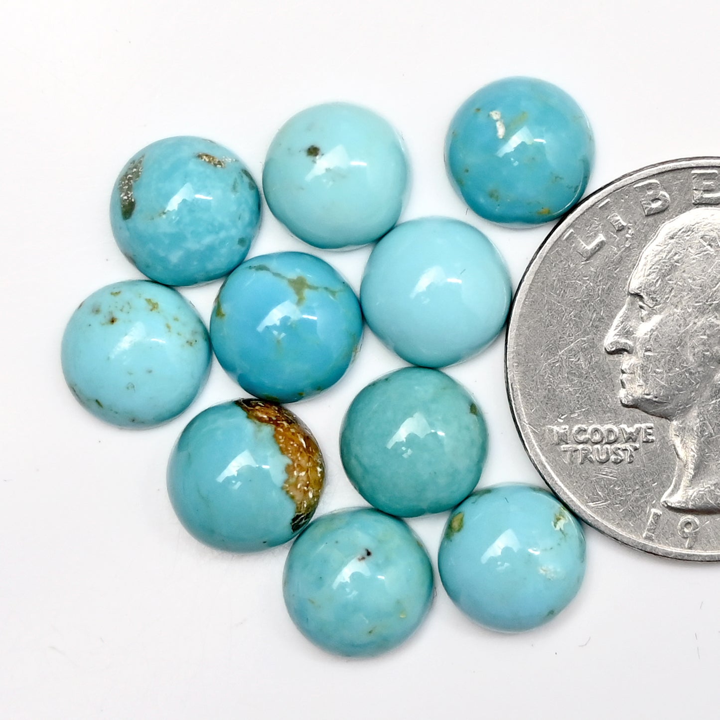 23.75cts Kingman Turquoise Smooth Cabochons Round shape 9mm AA Grade Loose Gemstone - Total 10 pcs