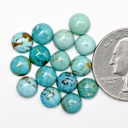 17.4cts Kingman Turquoise Smooth Cabochons Round shape 7mm AA Grade Loose Gemstone - Total 15 pcs