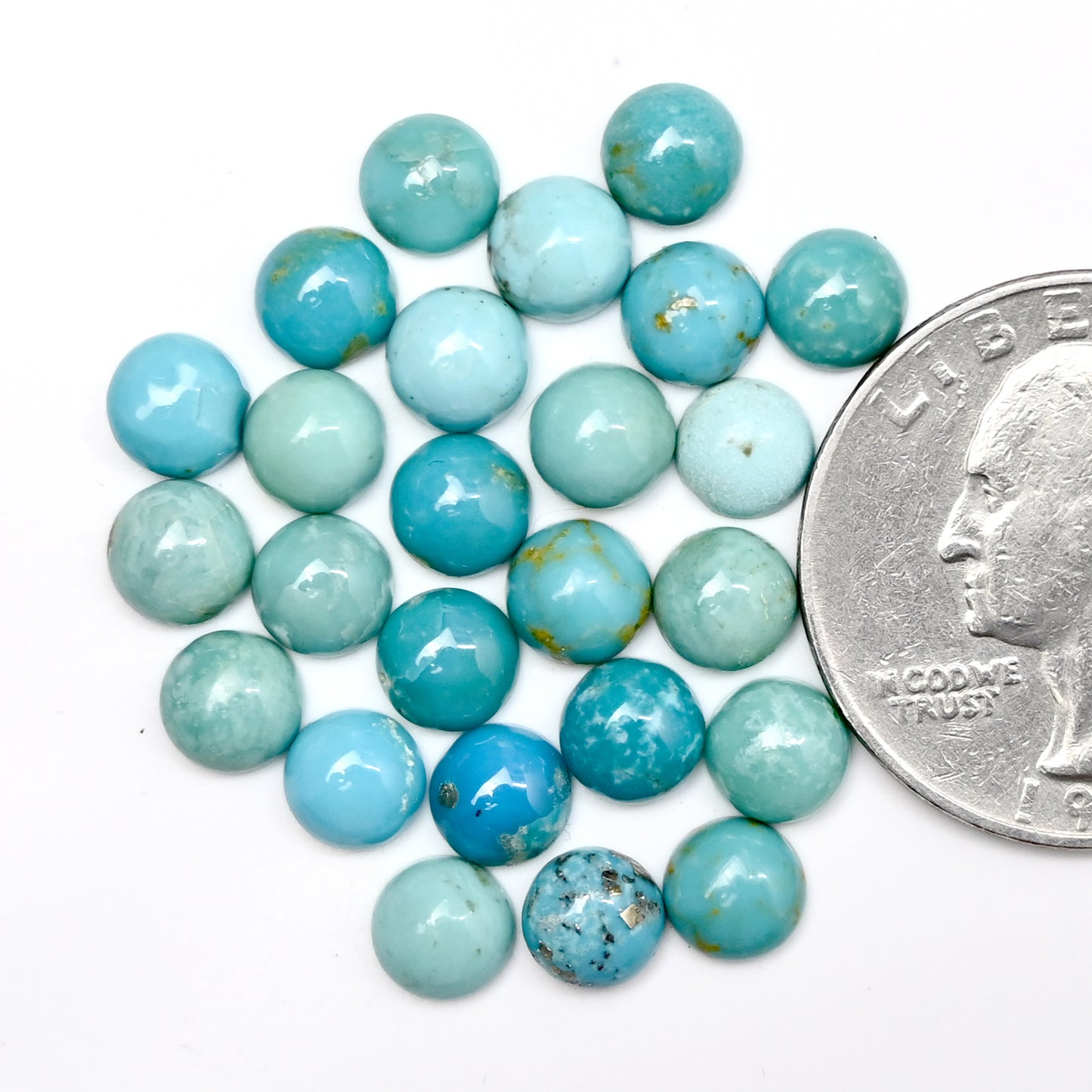 19.1cts Kingman Turquoise Smooth Cabochons Round shape 6mm AA Grade Loose Gemstone - Total 20 pcs