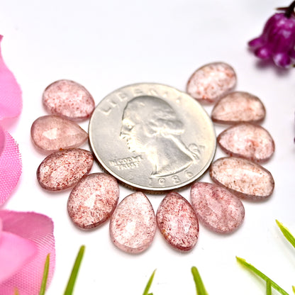 26.8cts Strawberry Quartz Rosecut Cabochon 7x11mm - 8x12mm AA Grade Gemstone Parcel - Total 11 Pcs