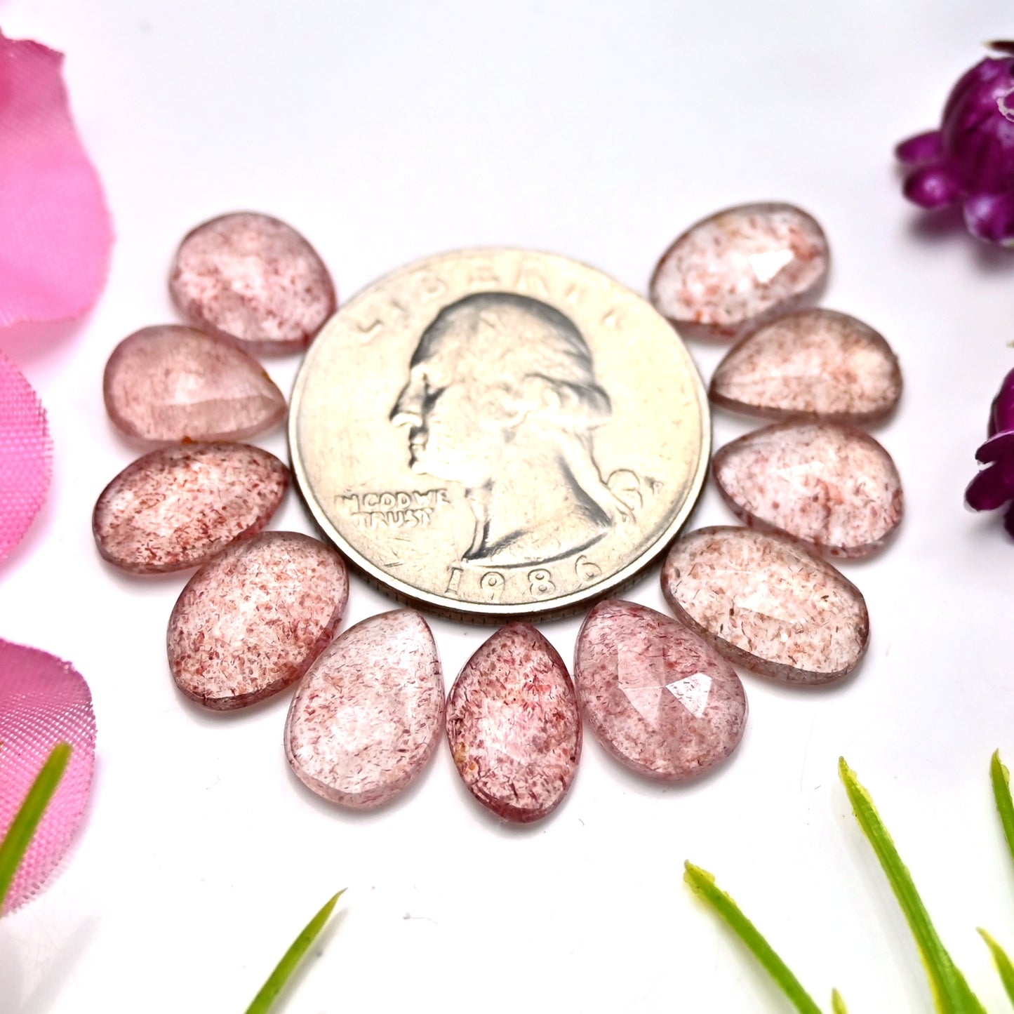 26.8cts Strawberry Quartz Rosecut Cabochon 7x11mm - 8x12mm AA Grade Gemstone Parcel - Total 11 Pcs