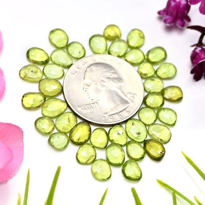 31,3 ct Peridot-Rosenschliff-Cabochon 5 x 7 mm – 6 x 8 mm, Freiform, Edelsteinpaket der Güteklasse AA, insgesamt 36 Stück