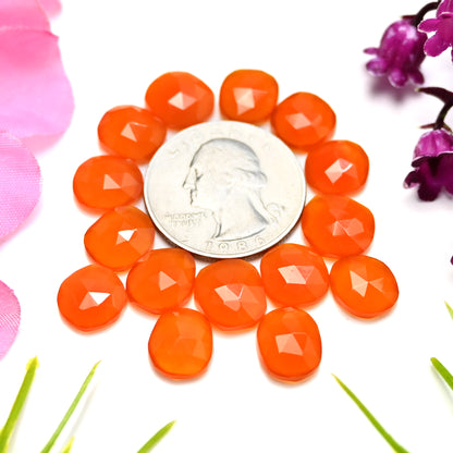 38.70cts Natural Carnelian 9x10mm - 10x11mm Freeform Rose Cut Cabochon AA Grade Gemstone Parcel -Total 15 Pcs