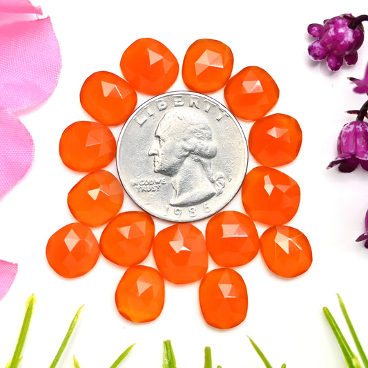 38.70cts Natural Carnelian 9x10mm - 10x11mm Freeform Rose Cut Cabochon AA Grade Gemstone Parcel -Total 15 Pcs