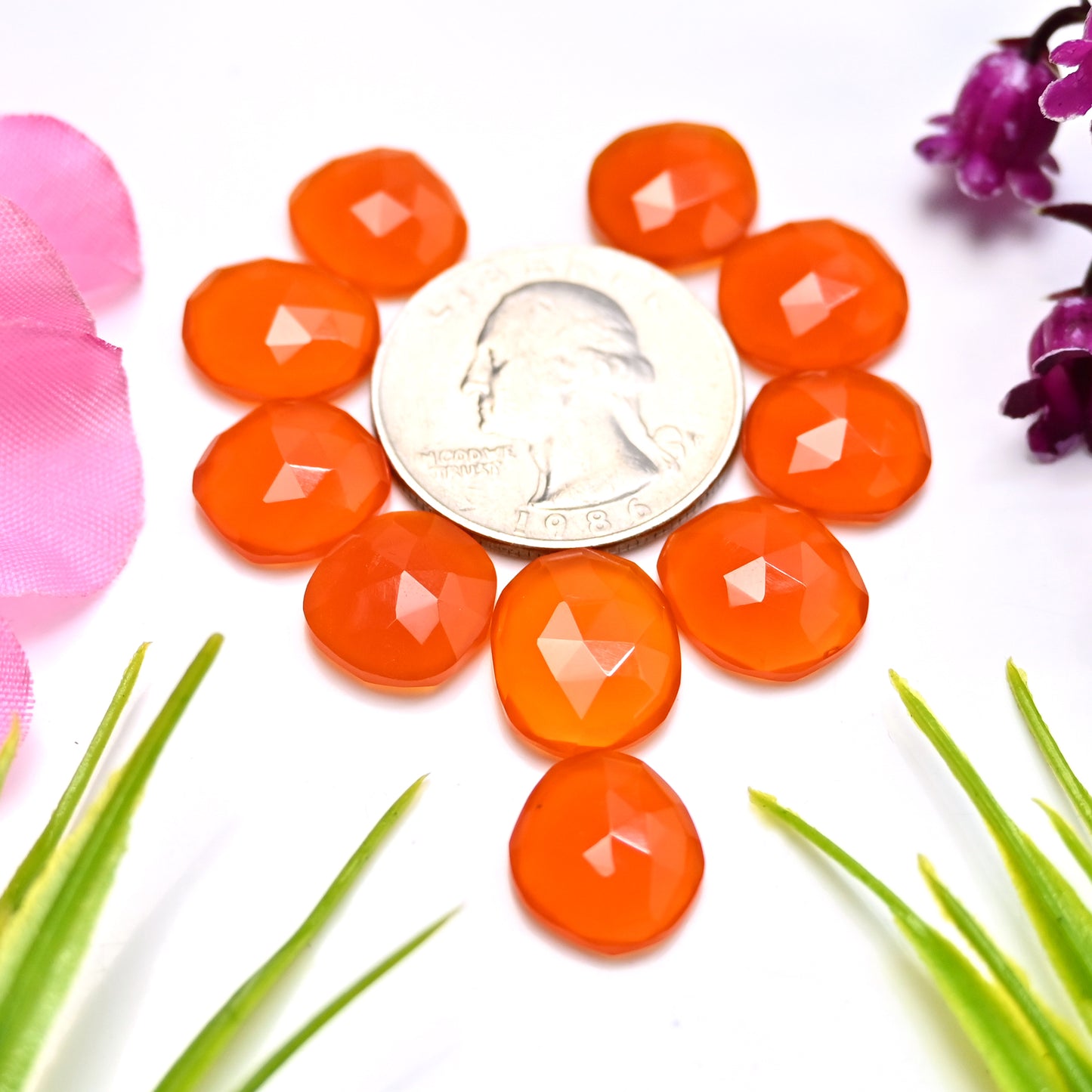 41.50cts Natural Carnelian 11x13mm - 12x12mm Freeform Rose Cut Cabochon AA Grade Gemstone Parcel -Total 10 Pcs