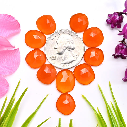 41.50cts Natural Carnelian 11x13mm - 12x12mm Freeform Rose Cut Cabochon AA Grade Gemstone Parcel -Total 10 Pcs